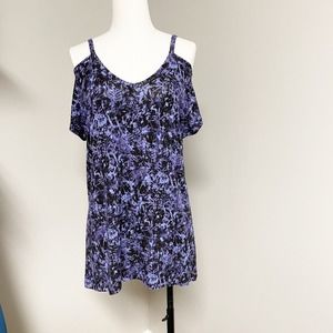 Soma Blue & Black Cold Shoulder Cut Out V-Neck Top Abstract Print Size Small